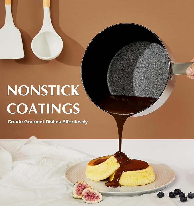 KOCH SYSTEME CS Stainless Steel Saucepan 2 Quart, Stainless Steel Saucepan with Ultra Nonstick Coating, 2 Quart Sauce Pan with Lid, Nonstick Pot 2QT, Easy to Clean, Oven Safe, Induction Compatible