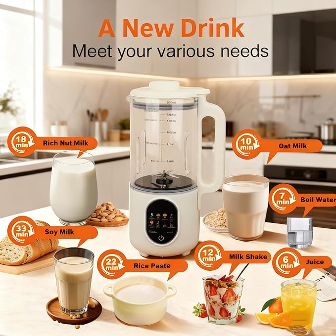 50oz Nut Milk Maker,10 in 1 Nut Milk Maker Machine with 20 Blades，Plant-Based Milk Maker for Soy，Juice, Fruit, Oat, Almond & Temp Hold, Delay Start, Boil & Auto Clean