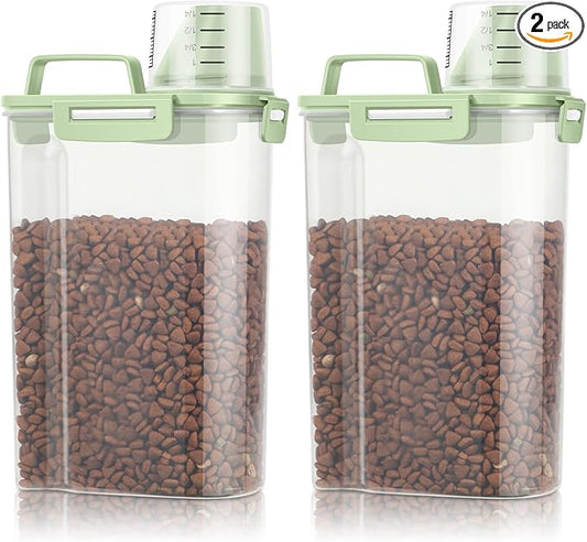 TBMax Small Dog Cat Food Storage Containers 2 Pack, Travel-Friendly Pet Food Container with Spout & Measuring Cup, Kid-Friendly Pet Feeding Dispenser, Portable Dog Treat Bird Seed Container