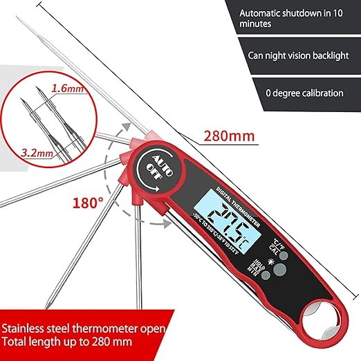 Meat Thermometer Digital, Instant Read Food Thermometer for Grilling and Cooking, Waterproof Kitchen Probe with Backlight for Home, Outdoor Grilling and BBQ