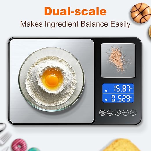0.001oz/33lbs Dual Platform Food Kitchen Scales Digital Weight Grams and Ounces, Two Precisions Kitchen Scale for Sourdough Bread, Baking and Cooking with 7 Units Tare, Accumulation Functions