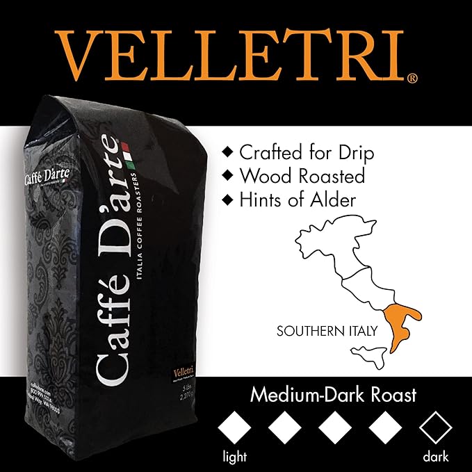 Caffe D'arte Velletri Wood Roast Reserve Whole Bean Coffee, 5 Pounds
