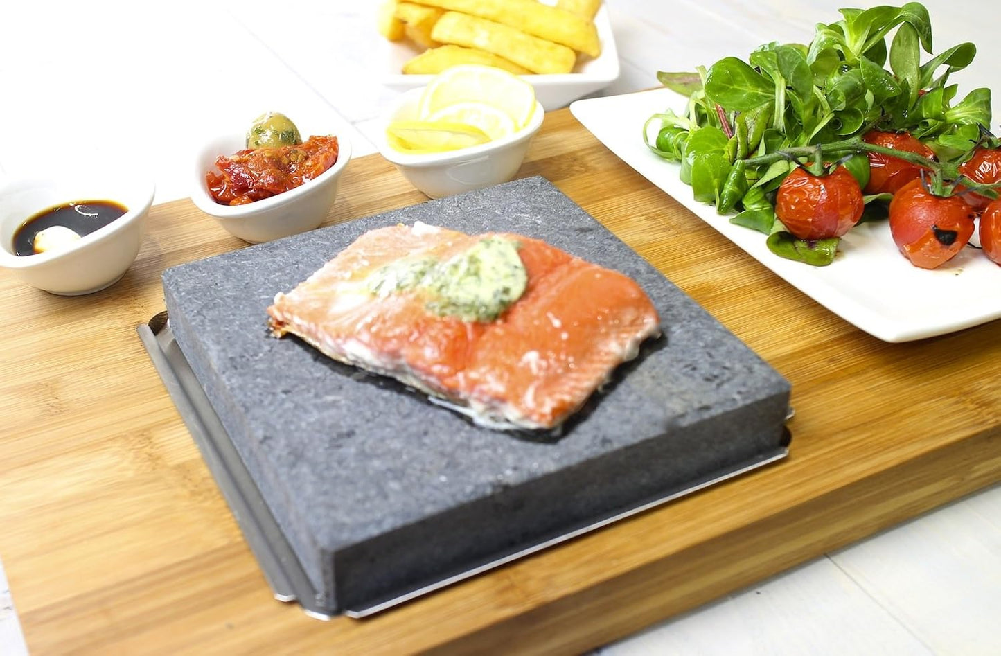 Black Rock Grill Steak On The Stone Set, Hot Rock Grill Table Top Lava Cooking Stone (One Gift Set)