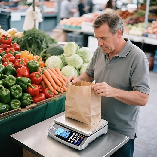 110lb Food Scale, Commercial Kitchen Scale with Price Computing, Plug-in Usable, 0.05oz/1g, 304 Stainless Steel, for Cooking, Vegetables, Farm, Industry, Counting. LC300 Silver