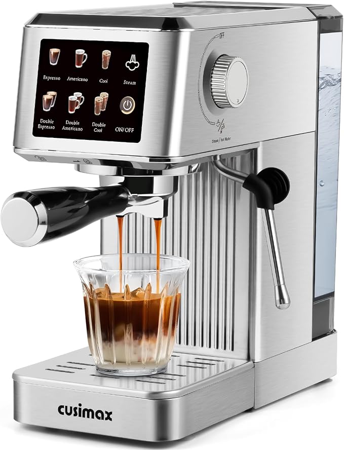 CUSIMAX Espresso Machine 20Bar Compact Coffee Machine with Powerful Steam Wand for Latte & Cappuccino, Stainless Steel Espresso Maker with 34oz Remevable Water Tank