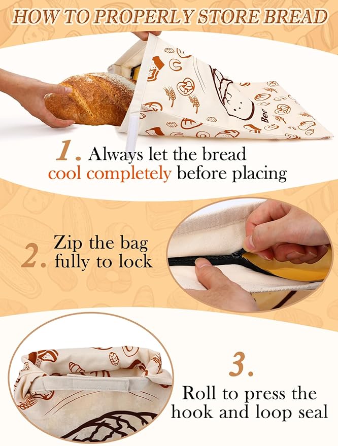 ANPHSIN Natural Beeswax Bread Bags with Sealing Zipper - 13''x16.7'' Reusable Sourdough Storage Wraps for Homemade Bread, Keeping Food Fresh, Gifts for People Who Love Baking, Loaf Pattern, 1 Pcs