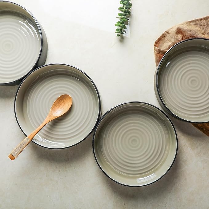 Stone Lain Elica Stoneware 12-Piece Dinnerware, Plates and Bowls Sets, Service for 4, Beige and Black, Modern Dishware, Microwave & Dishwasher Safe