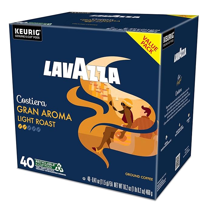 Lavazza Costiera Gran Aroma, Single Serve Keurig K-Cup Pods, Light Roast Coffee, 40-Count Box