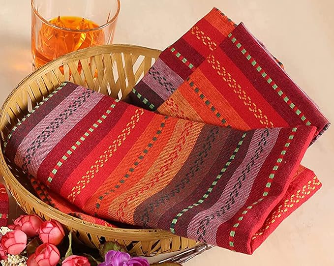 Cotton Cloth Napkins Set of 12 - Beautiful Elegant Soft Washable Reusable 18x18 Inch Dinner Napkin Perfect for Dining Table Décor Wedding Cocktail Party Thanksgiving Easter & Everyday Use - Red Multi