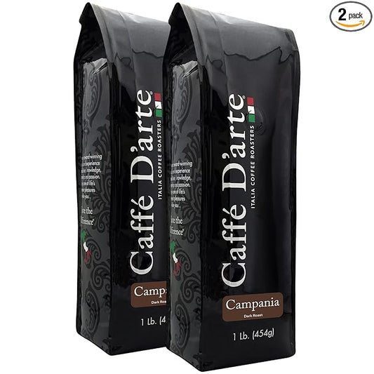 Caffe D'arte Campania Whole Bean Coffee, Dark Roast, Bold & Robust with Chocolate Notes, Fresh Roasted in Seattle, 1 Pound Bag, Pack of 2