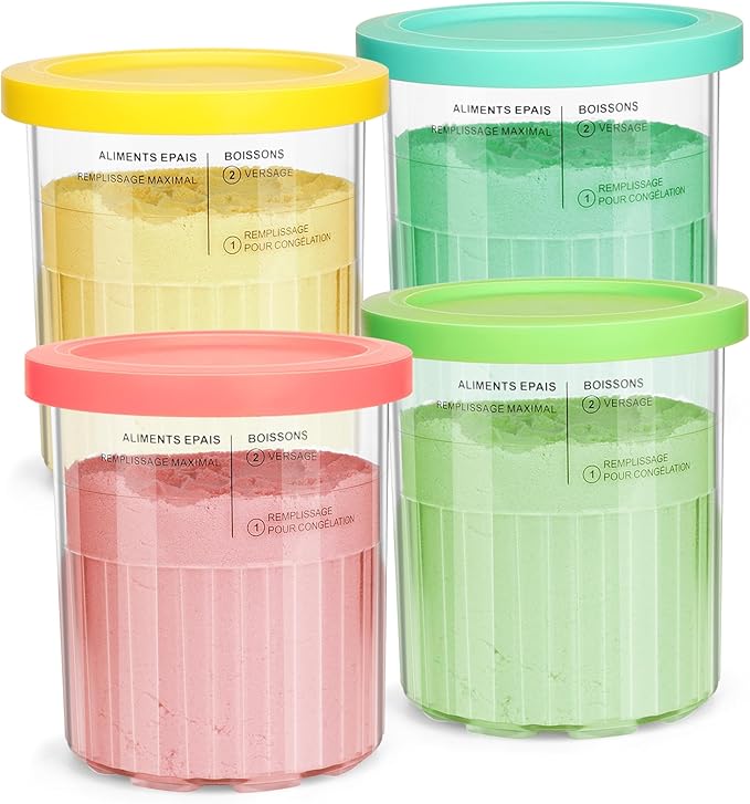 Compatible with Ninja NC500 NC501 Creami Deluxe Pints,24oz Creami Deluxe Containers,Ninja Creami Deluxe Pints and Lids 4 pack, Ninja Creami Deluxe Pint,Creami Deluxe Pint Containers