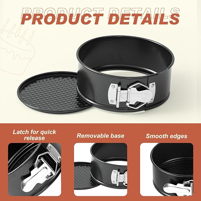 4 Pcs 7 Inch Non Stick Springform Pan with Removable Bottom Carbon Steel Cheesecake Pan Round Springform Cake Mold with Stainless Steel Spring Buckles for Baking Kitchens Restaurant