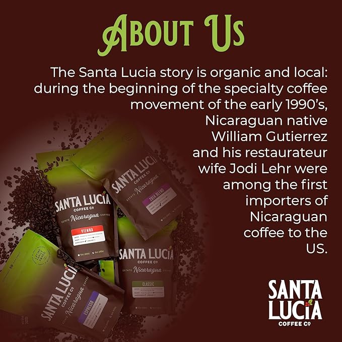 Santa Lucia Coffee Café Crema Espresso Roast Coffee - Specialty Volcanic Nicaraguan Espresso Roast - Farm-Direct, Low-Acid - Dense Golden Crema - 91-Point, Small-Batch - Ground - 16oz (Pack of 3)