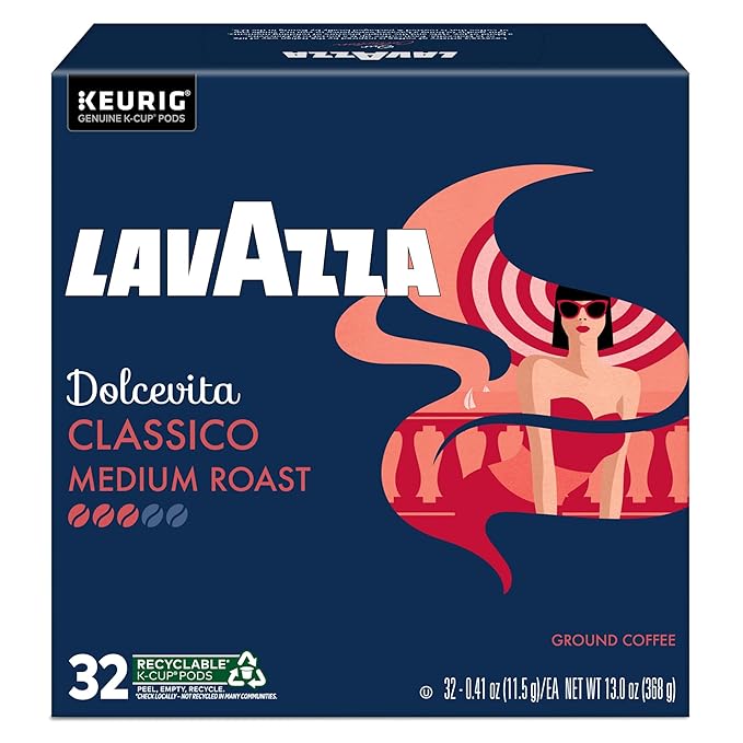 Lavazza Dolcevita Classico, Single-Serve Keurig K-Cup Pods, Medium Roast Coffee, 32-Count Box