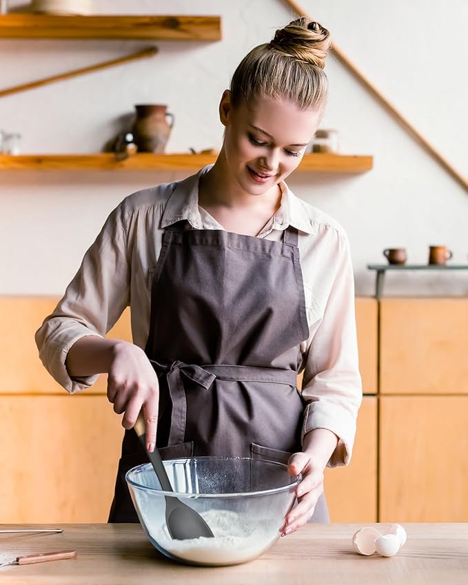 Silicone Cooking Utensils Set, Perfectly Angled for Frying, Mixing,Serving,Draining,Turning and Stirring, BPA-Free Matte Silicone, Wood Handles, Safe for Nonstick Cooking Surfaces,4 Pack (Grey)