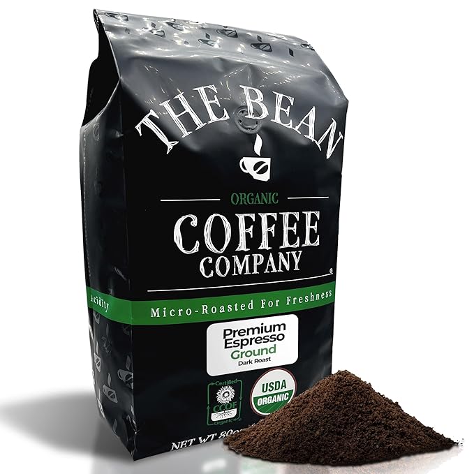 The Bean Organic Coffee Company Premium Espresso, Dark Roast, Ground Coffee, 5-Pound Bag, Café molido tostado orgánico