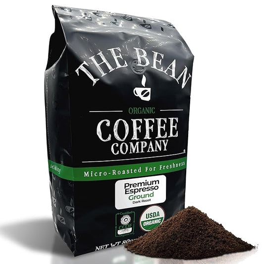 The Bean Organic Coffee Company Premium Espresso, Dark Roast, Ground Coffee, 5-Pound Bag, Café molido tostado orgánico