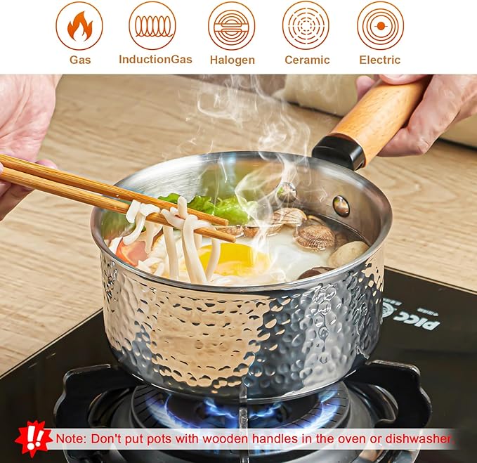 3-Ply Stainless Steel Pot, 1.8 Quart Sauce Pan, Multipurpose Small Cooking Pot with Glass Lid, Fast Heating Yukihira Pot, All Cooktop Compatible for Milk, Soups, Pasta and Everyday Cooking