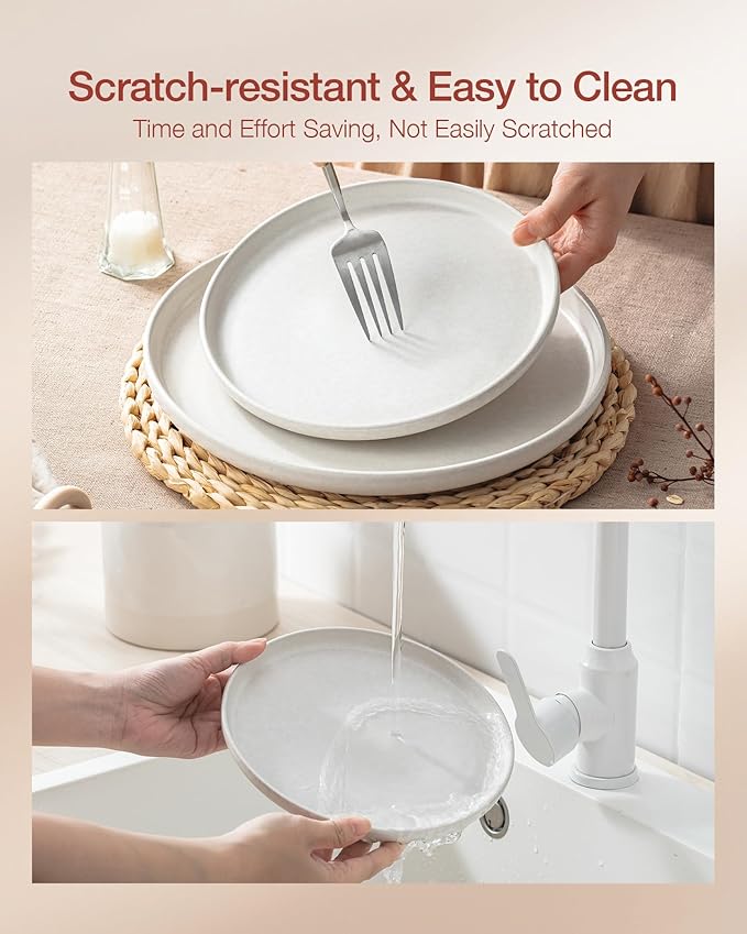 Famiware Milkyway Plates and Bowls Sets, 18 Pieces Dinnerware Sets, Reactive Glaze Dish Set, Stoneware Dishes Set for 6, Matte White