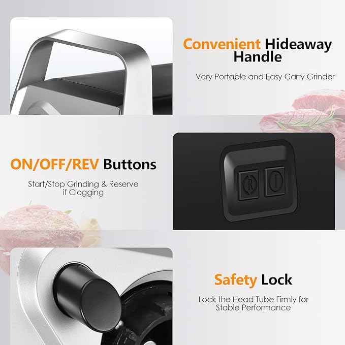 CHEFFANO Meat Grinder Electric, 350W[2000W Max] Electric Meat Grinder, Molino De Carne, Meat Mincer with Stainless Steel 2 Blades and 3 Plates, Sausage Staff Maker & Kubbe Kit for Home Kitchen Use