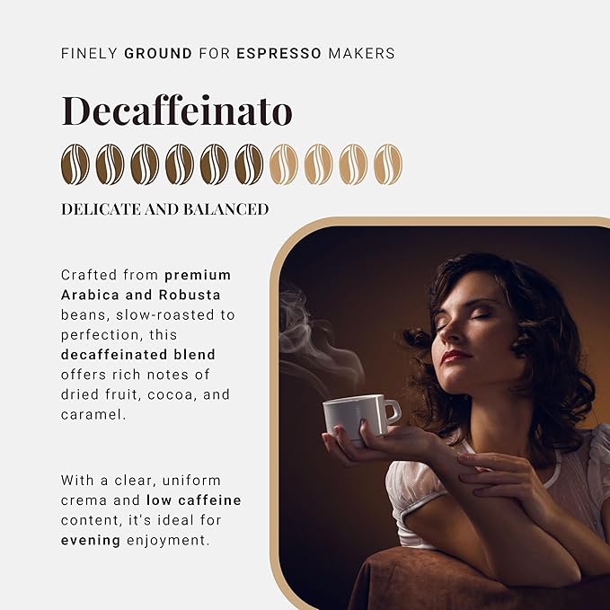Caffè Vergnano Decaf Italian Ground Coffee, 4 Pack – 100% Arabica for Moka, Intensity Level 6 – Rich, Full Flavor Without Caffeine, Notes of Dried Fruit, Cocoa & Caramel - 8.82 oz Tins