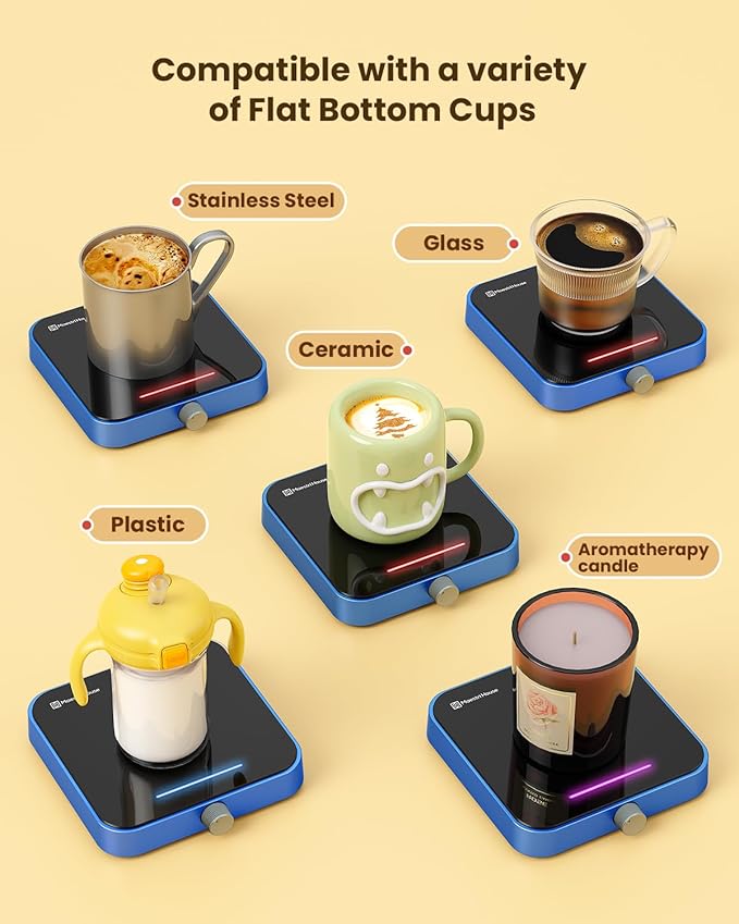 Maestri House Mug Warmer, Electric Coffee Cup Warmer for Desk with 3-Temp Settings,Auto Shut Off, Constant Temperature Heating for Beverage, Milk, Tea and Hot Chocolate at Home & Office (Blue)