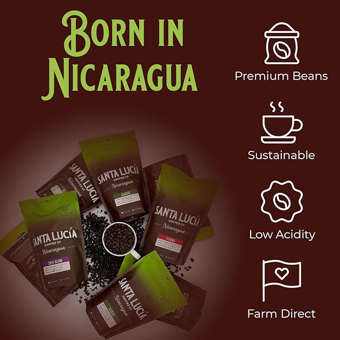 Santa Lucia Coffee Café Crema Espresso Roast Coffee - Specialty Volcanic Nicaraguan Espresso Roast - Farm-Direct, Low-Acid - Dense Golden Crema - 91-Point, Small-Batch - Ground - 16oz (Pack of 3)