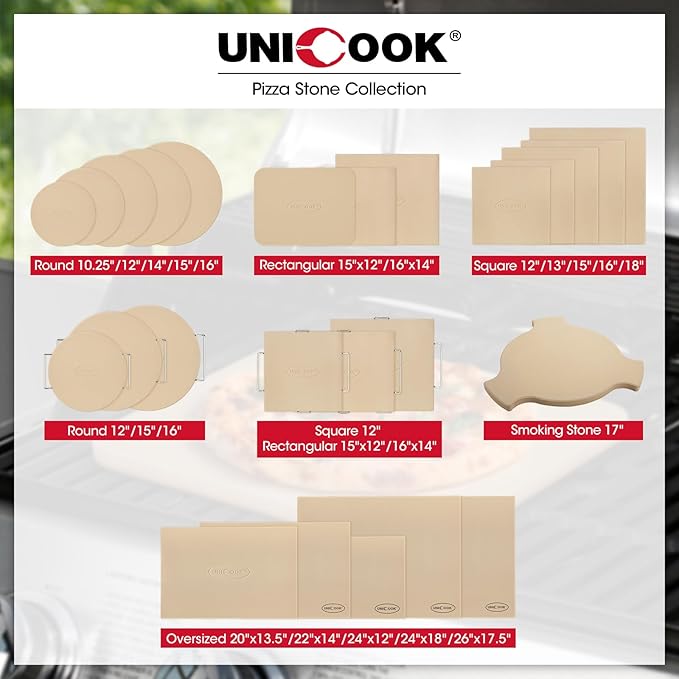 Unicook Extra Large Pizza Stone 24" x 12" x 0.6" for 36"/48" Ovens, Rectangular Baking Stone, Ideal for Baking Crispy Pizzas, Bread and Cookies, Weighs 12 lbs, Does Not Fit 30" Compact Ovens