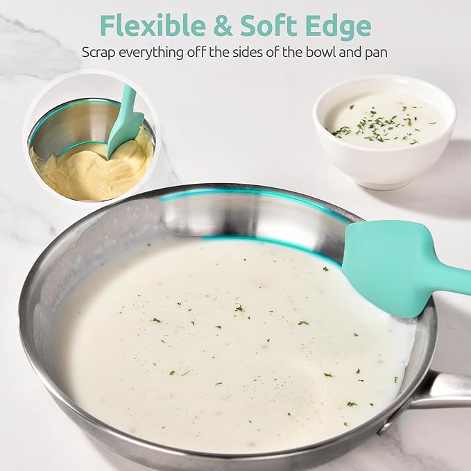 U-Taste Extra-Long 600ºF Heat Resistant Spatula Spoon: 14" Silicone Spoonula Cooking Utensils for Kitchen Use, Non-Stick Scoop Scraper with Soft Edge & Firm Core for Baking, Mixing, Serving (Aqua Sky)