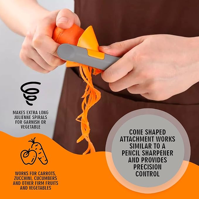 Cheer Collection Handheld Vegetable Spiralizer, Stainless Steel Rotary Vegetable Peeler with Non Slip Handle, Veggie Cutter Julienne Peeler for Carrots Zucchini