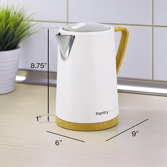 1.7L 1500W Wide Mouth Electric Kettle - Stainless Steel Interior - Rapid-Boil - Auto Shut-Off, Boil-Dry Protection, Cool-Touch, LED Indicator - White by The Display Guys