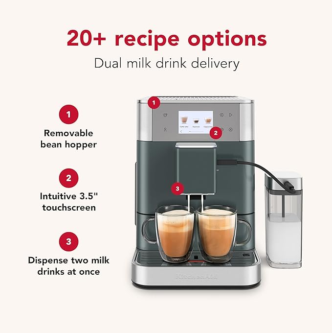 KitchenAid Fully Automatic Espresso Machine KF7 with Milk Attachment, KES8557JP, Juniper