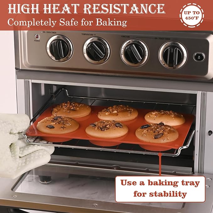 Sakolla 3 Pack Muffin Top Pans, 6 Cavities Silicone Egg Molds for Breakfast Sandwiches, Whoopie Pies, Hamburger Bun, English Muffins, Tarts, Corn Bread (Brick Red) ﻿ ﻿