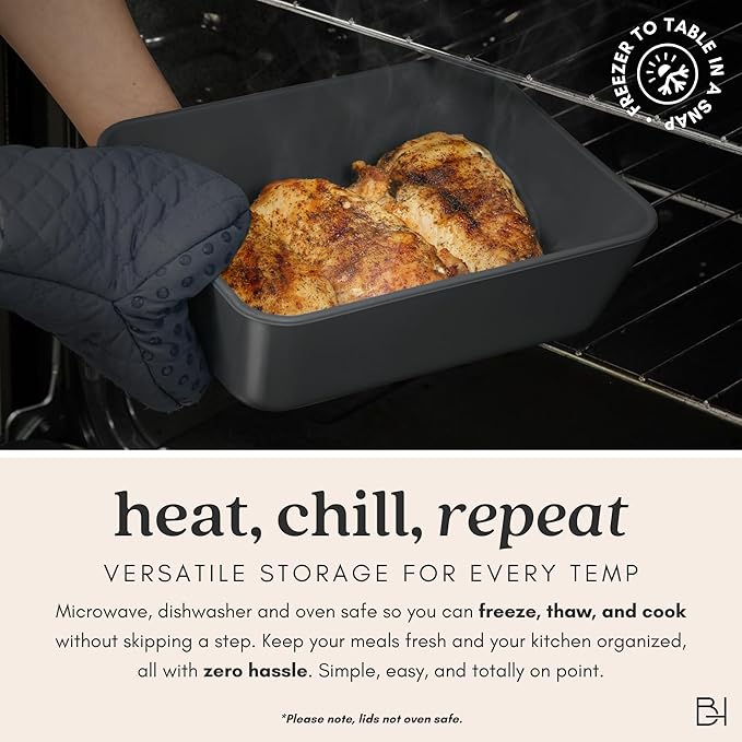 Ceramic Coated Glass Food Storage Containers | No PTFE, PFOA, PFAS, and BPA | Reusable Non Toxic Meal Prep Containers with Glass Lids | Easy To Store | 10 Piece Set [Onyx]