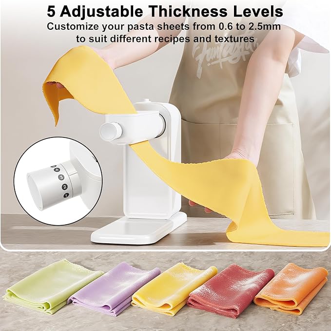 Electric Pasta Maker, 3-in-1 Pasta Maker Machine Includes Pasta Roller Spaghetti Cutter & Fettuccine Cutter with Cleaning Brush, Noodle Maker for Home Use, White