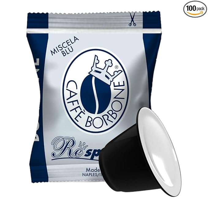 Caffè Borbone Nespresso Compatible Espresso Pods, Medium Roast Arabica and Robusta Blend, Intense Aroma and Full-Bodied Flavor, Blue Blend, 100 Pods