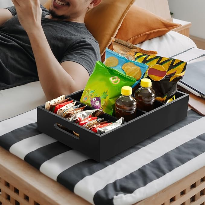 DRASTAR Snack Tray Organizer, Wooden Snack Display for Counter, Snack Bar Station, Chip Organizer for Pantry Shelf, Snack Basket Organizer, Kitchen Office