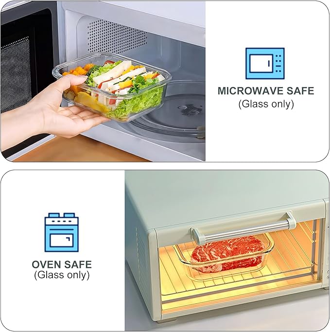 KOMUEE 10 Packs 22 oz Glass Meal Prep Containers, Glass Food Storage Containers with Lids, Airtight Lunch Boxes BPA Free, Microwave and Freezer Safe