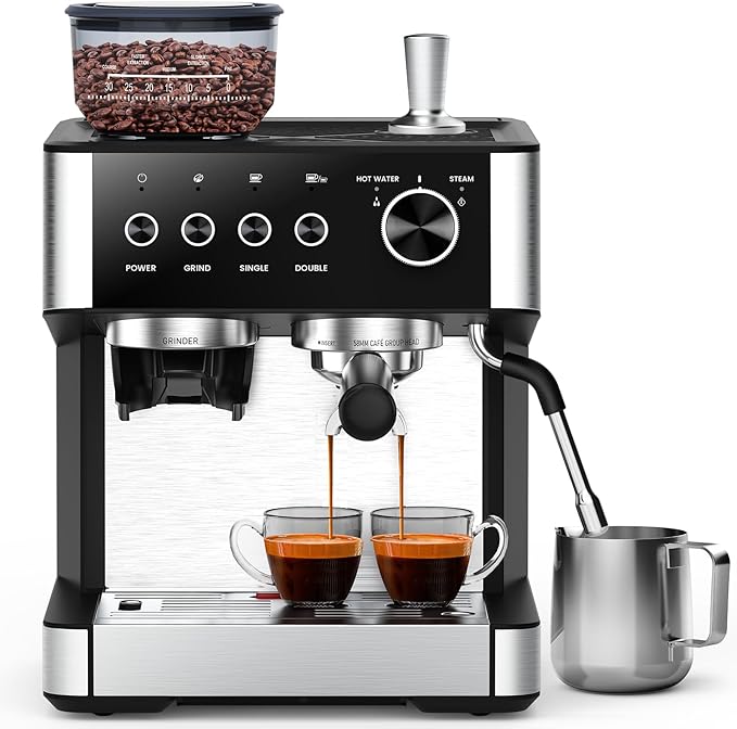 COWSAR Espresso Machine with Grinder, 15 Bar Expresso Coffee Machines with Milk Frother Steam Wand for Latte/Cappuccino, 77.8oz Removable Water Reservoir for Home/Office