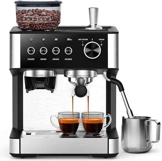 COWSAR Espresso Machine with Grinder, 15 Bar Expresso Coffee Machines with Milk Frother Steam Wand for Latte/Cappuccino, 77.8oz Removable Water Reservoir for Home/Office