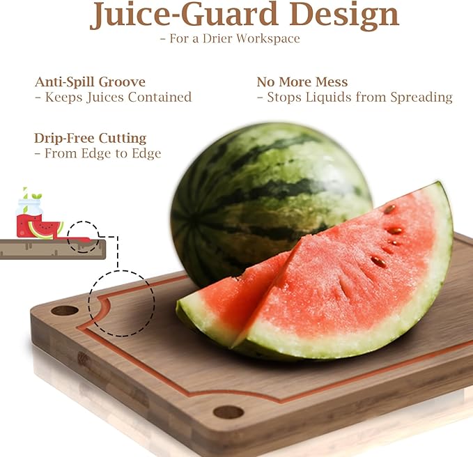 ICEDOG-3-Piece Bamboo Cutting Board Set - Reversible with Juice Groove, Non-Slip Pads - for Meat, Vegetables, Cheese - Pre-Oiled Natural Wood - Kitchen Gift (Brown)