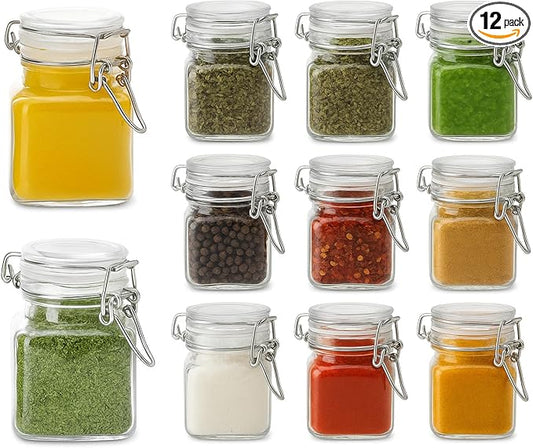 4oz Glass Jars with Lids, Set of 12 Mini Airtight Containers & Canisters, Small Mason Canning Jars with Wire Clip Seal for Spices, Jam, Honey, Kitchen & Wedding