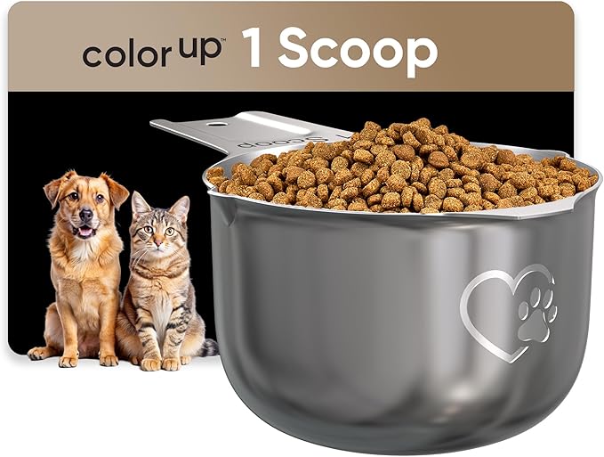 Color Up 1 Cup Pet Food Scoop – Stainless Steel Dog Food Scoop Cup (16 Tbsp) – Heavy-Duty, Rust-Resistant Measuring Scoop for Dogs, Cats, Birds & Rabbits – Ideal for Dry Food & Treats
