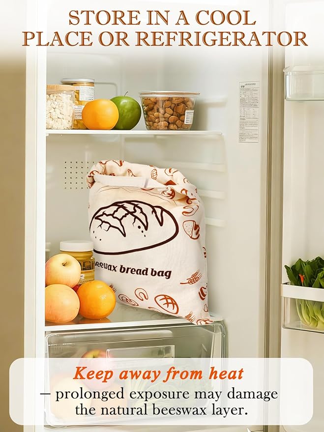 ANPHSIN Natural Beeswax Bread Bags with Sealing Zipper - 13''x16.7'' Reusable Sourdough Storage Wraps for Homemade Bread, Keeping Food Fresh, Gifts for People Who Love Baking, Loaf Pattern, 1 Pcs