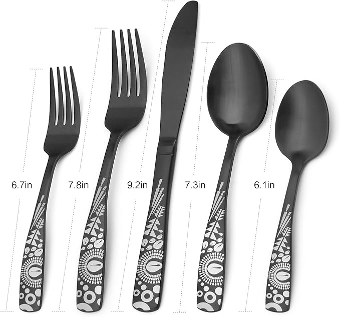 Matte Black Silverware Set, Bysta 40-Piece Stainless Steel Flatware Set, Kitchen Utensil Set Service for 8, Tableware Cutlery Set for Home and Restaurant, Dishwasher Safe, Satin Finish