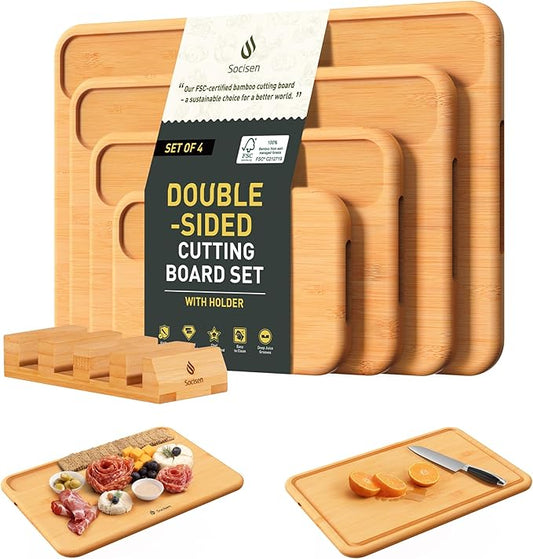 4 Packs Bamboo Cutting Board Set with Holder Over Sink Day Gifts Best Mama Mommy Bonus Busy Mom Ever Christmas Xmas Birthday Law Step Stepmom Stepmother Who Have Everything Good Unique Useful Present