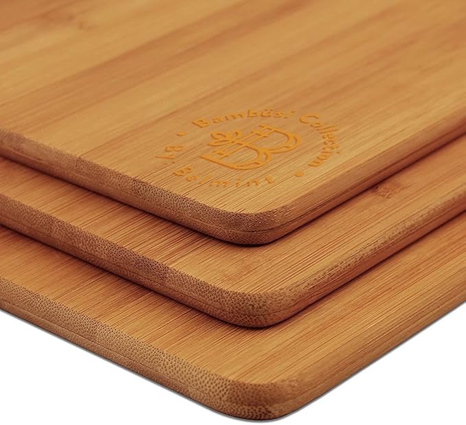 Bamboo Cutting Boards for Kitchen [Set of 3] Wood Cutting Board for Chopping Meat, Vegetables, Fruits, Cheese, Knife Friendly Serving Tray with Handles, 3 Piece Large, Medium, Small Size for Food Prep