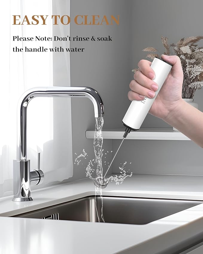 Milk Frother Rechargeable with Cover - Coffee Frother Wand, Drink Mixer Handheld with 2 Detachable Stainless Whisks 2 Speed Adjustable for Latte, Cappuccino, Hot Chocolate, Egg, White