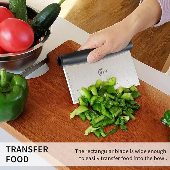 Stainless Steel Dough Bench Scraper & Chopper, Pastry Cutter for Kitchen (1 Pack, Black)