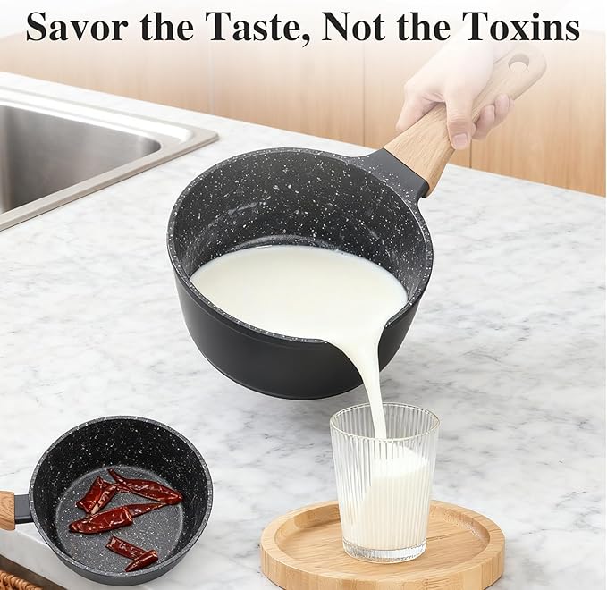 2-Piece Nonstick Cookware Set, 8.5 Inch Frying Pan & 1.43QT Saucepan with Lid | PFAS & PFOA Free Non-Toxic Coating | Induction Compatible, Dishwasher Safe | Pots and Pans Set for Beginner Kitchen